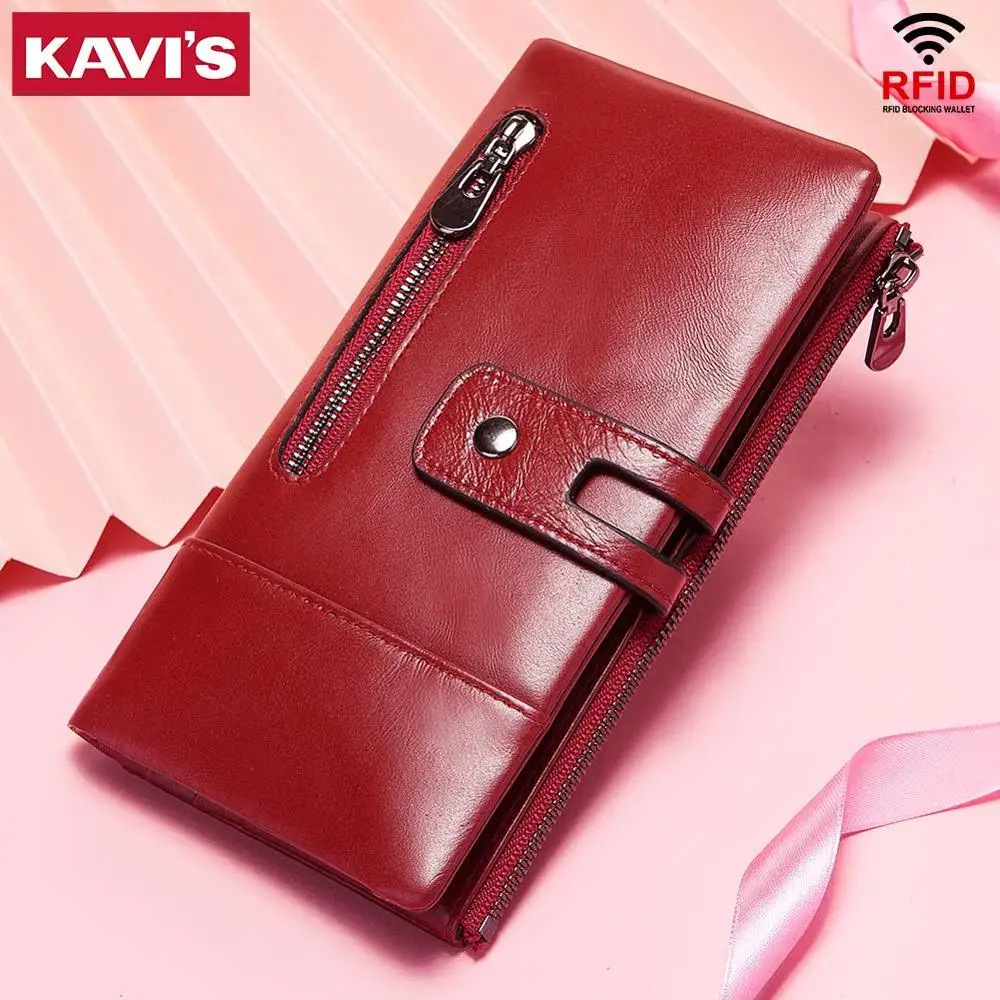 

KAVIS Luxury Long Women Wallets Rfid Fashion Quality Genuine Leather Portomonee Female Card Holder Walet For Women Handy Purse