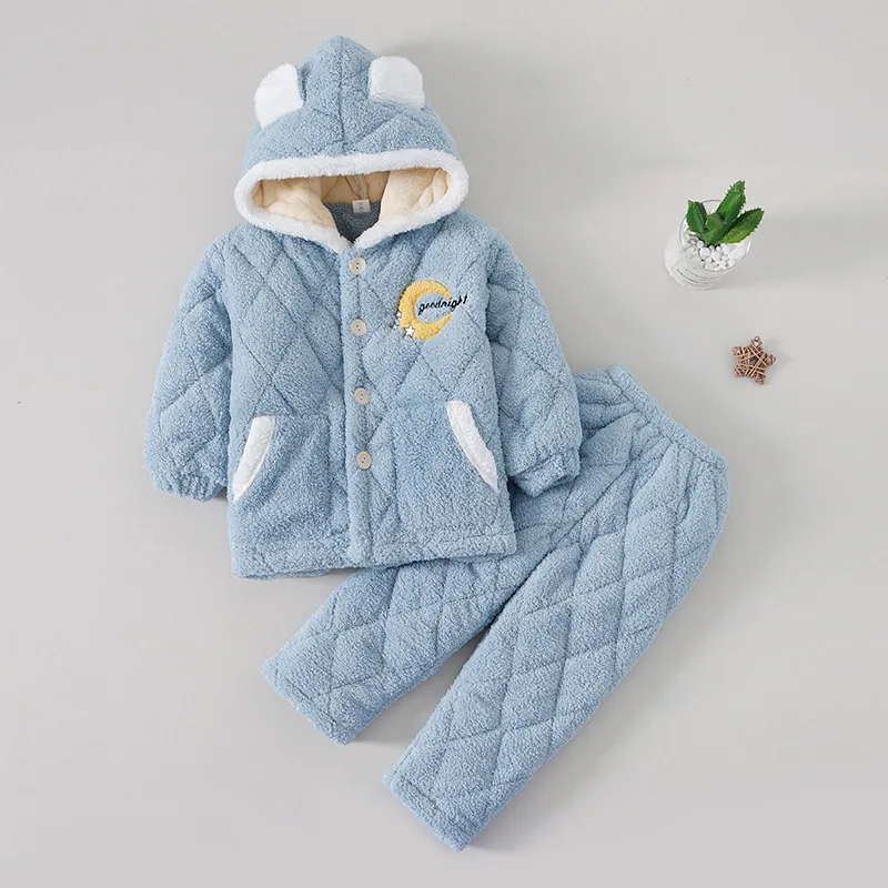 Pijamas Kawaii gruesos de felpa para padres e hijos, ropa de franela de manga larga para mantener el calor, bonitos dibujos animados, para el hogar y la familia, Invierno-1