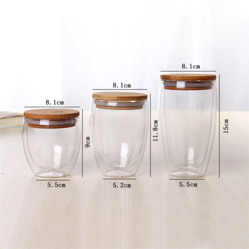 

Double Wall Glass Teacup Transparent Insulation Coffee Mug Office Water Cup With Bamboo Lid Creative Beer Wine Mug Drinkware