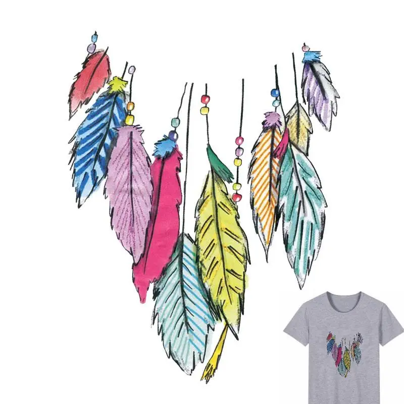 Термонаклейки с разноцветными перьями 25 х20 см | Дом и сад