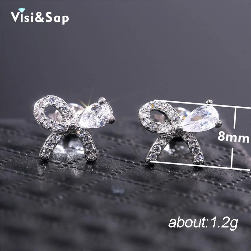 Женские серьги с маленьким бантом Visisap в Корейском стиле инкрустированные