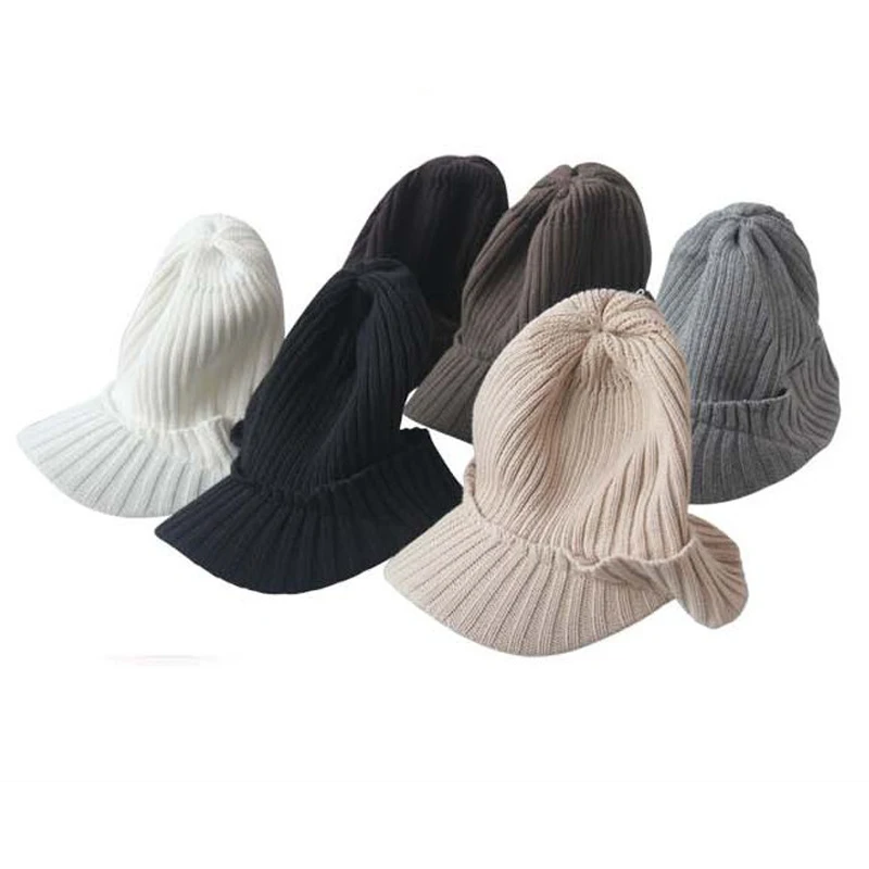 

C17803 Stylish winter hats comfortable, acrylic knit ribbed stripe peaked cap