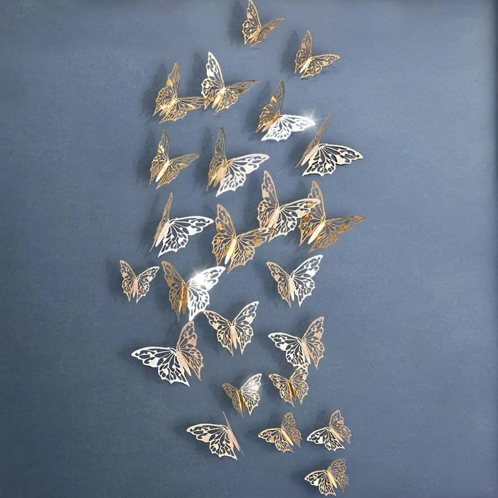 Зеркальные золотые 3D бумажные бабочки для стен