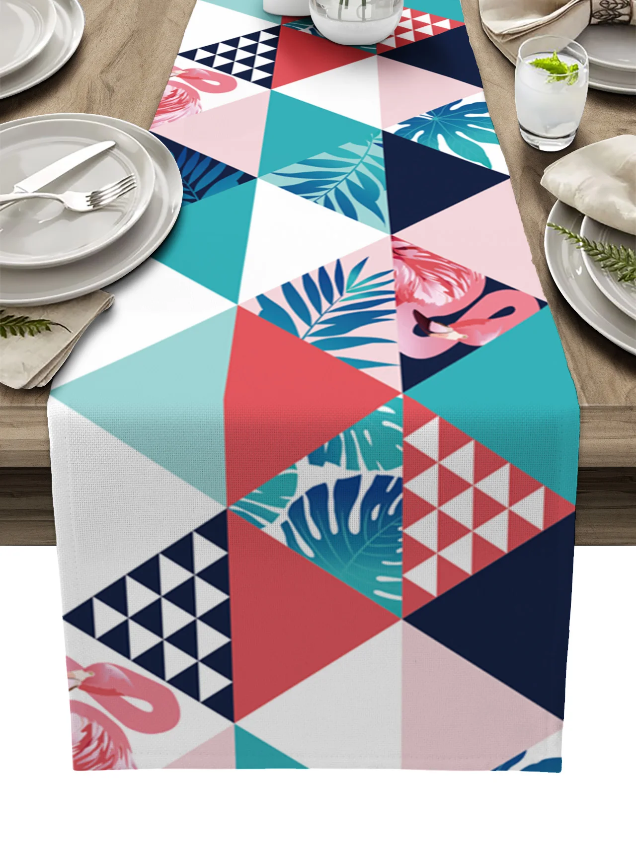 

Summer Flamingo Plant Leaves Table Runner Kitchen Decor Tablecloth Placemat Hotel Home Wedding Decor Table Runners