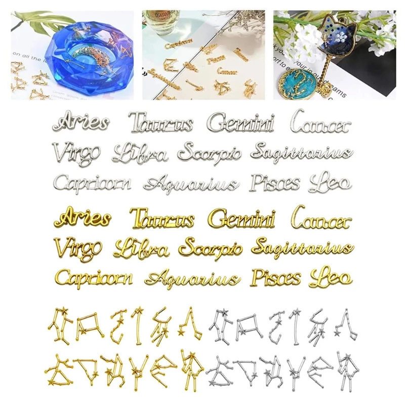 

48 Pcs/Box Mixed 12 Constellations Alloy Material UV Epoxy Resin Mold Filling KX4C