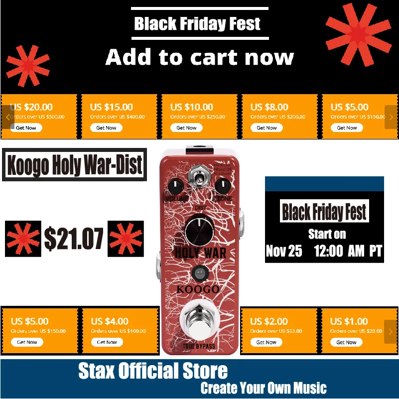 

Koogo LEF-305 Guitar Holy Way Pedal Analog Heavy Metal Distortion Effect Pedals Sound Like Micro Metel Muff Classic 80's Effecto