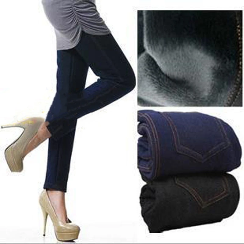 

VISNXGI Winter Leggings Women High Waist Stretch Thick Legging Skinny Warm Denim Jeans Pencil Pants Lady Full Length Trousers