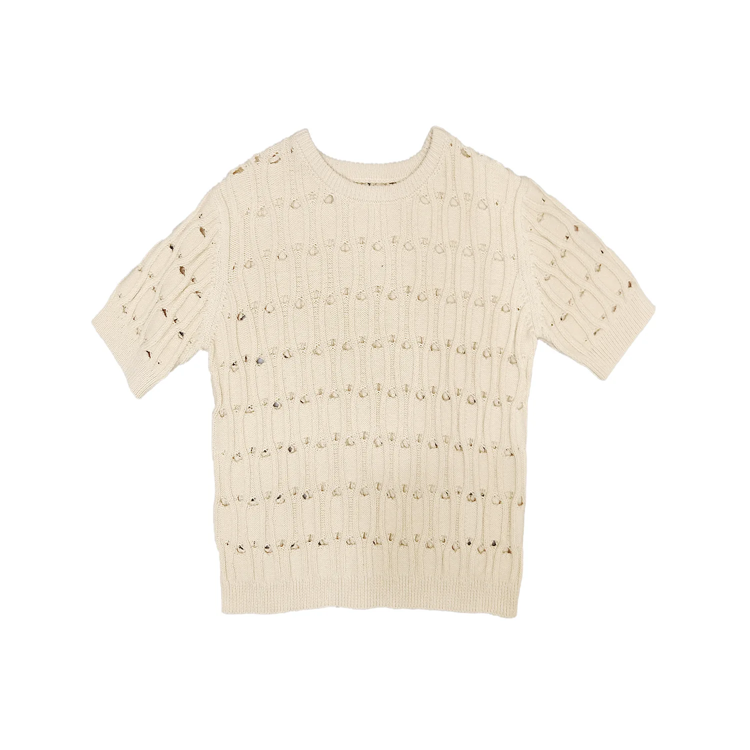 

SuperAen Solid Sexy Openwork Knit Top Female Short Summer Thin T-shirt Short Sleeve Tees