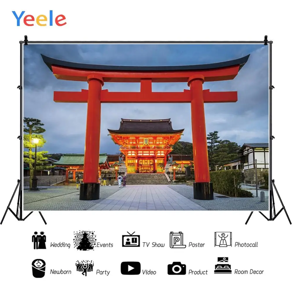 Фон для фотосъемки с пейзажным портретом древнего Красного японского Torii