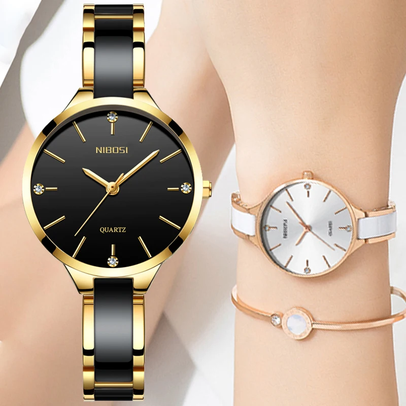 

Новинка 2021 от NIBOSI, женские часы, роскошные часы ведущей марки, модные женские часы со стразами, Простые керамические женские часы