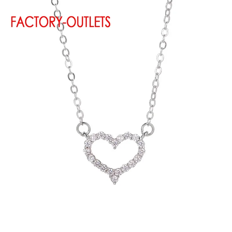 

Authentic 100% 925 Sterling Silver Heart Pattern Pendant Necklaces For Women With Sparkling Crystal Fine Jewelry Gift