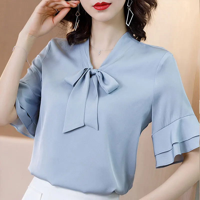 

High Grade Satin Tops Women's Mulberry Silk Shirt 2021 Summer Office Lady Blouse