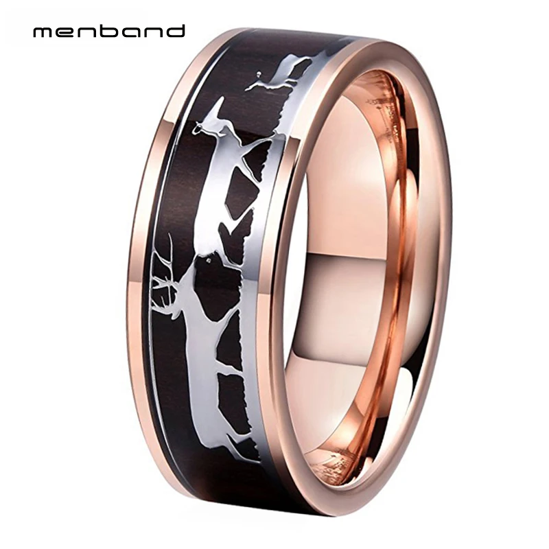 Кольца из розового золота и вольфрама для мужчин женщин семейство оленей с