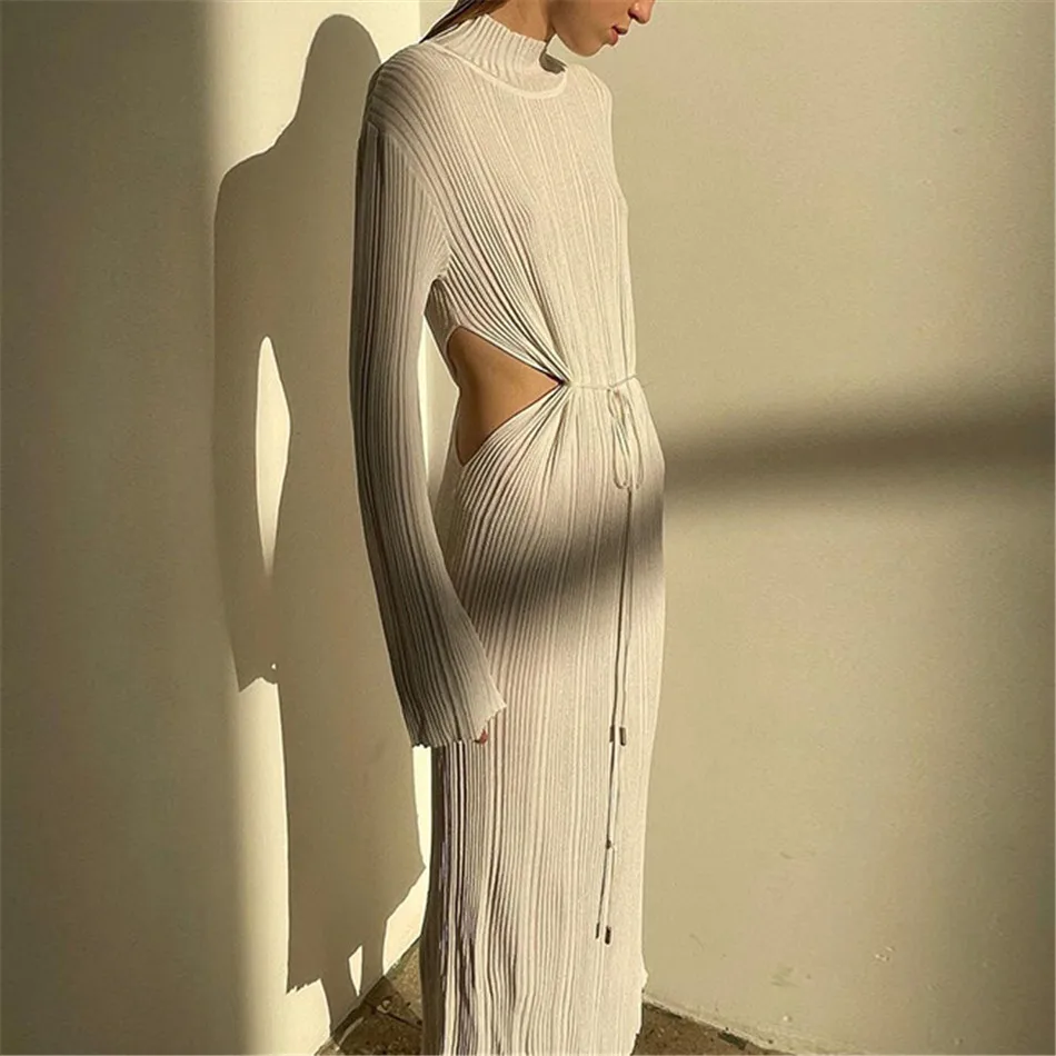 

Женское платье-футляр средней длины, однотонное Повседневное платье-футляр с высоким воротником и длинным рукавом, 2021