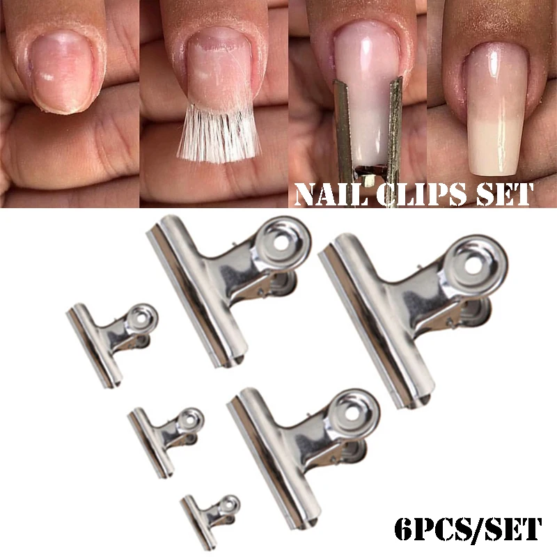 

6pcs Silver C Curve Nail Clips Stainless Steel Gel Nail Art Tips Extension Form Acrylic French Manicure Tools Clips Accessories