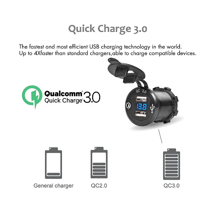 ROMAN QC 3,0 алюминиевый мотоцикл Лодка автомобиль 2 USB зарядное устройство светодиодный вольтметр для телефона планшета Z11 Прямая поставка