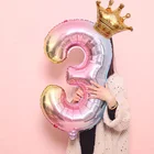 Короны из фольги с градиентом, шарики в виде цифр 0-9, 32 дюйма, для украшения дня рождения, детской комнаты
