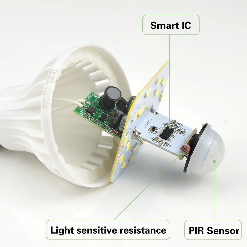 LED PIR Motion Sensor Lamp E27 220V 5W 7W 9W Automatic ON/OFF Bulb Light Sensitive Human Body Movement Detector Night Lights | Освещение