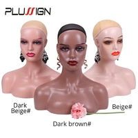 dark brown mannequin head with shoulders for wigs display wig making tools plastic wig holder stand female model for jewelry