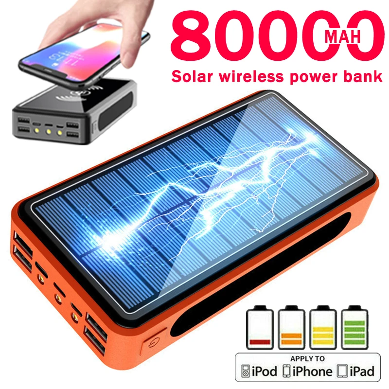 80000mAh Солнечное беспроводной Дополнительный внешний аккумулятор для мобильного