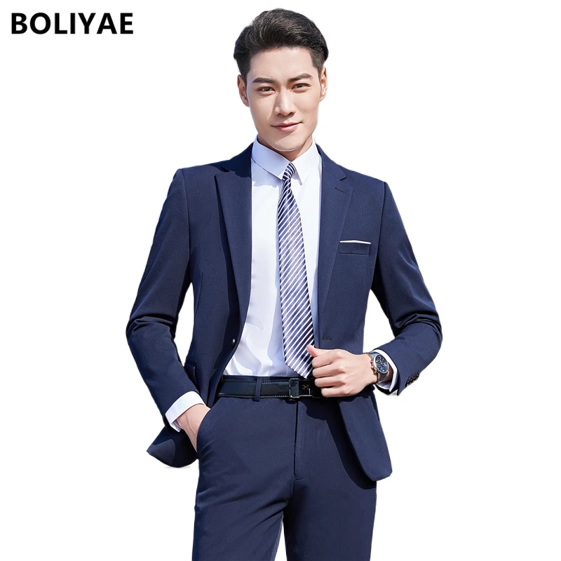 

Boliyae Autumn Winter Classic Specially Designed Suits for Men Oversized Size Coat Formal Business Wedding Blazer Elegant Jacket