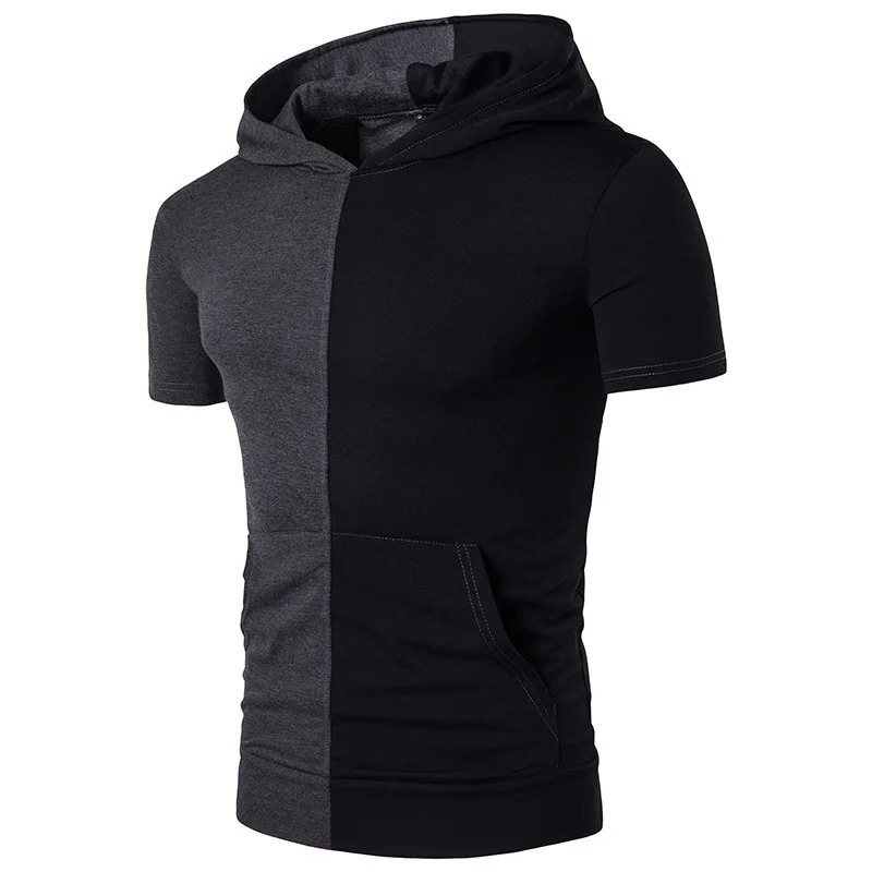 

Summer Mens Hip Hop High Street Fashion Cool Contrasting Color Hoodie Short Sleeve Tshirt B109