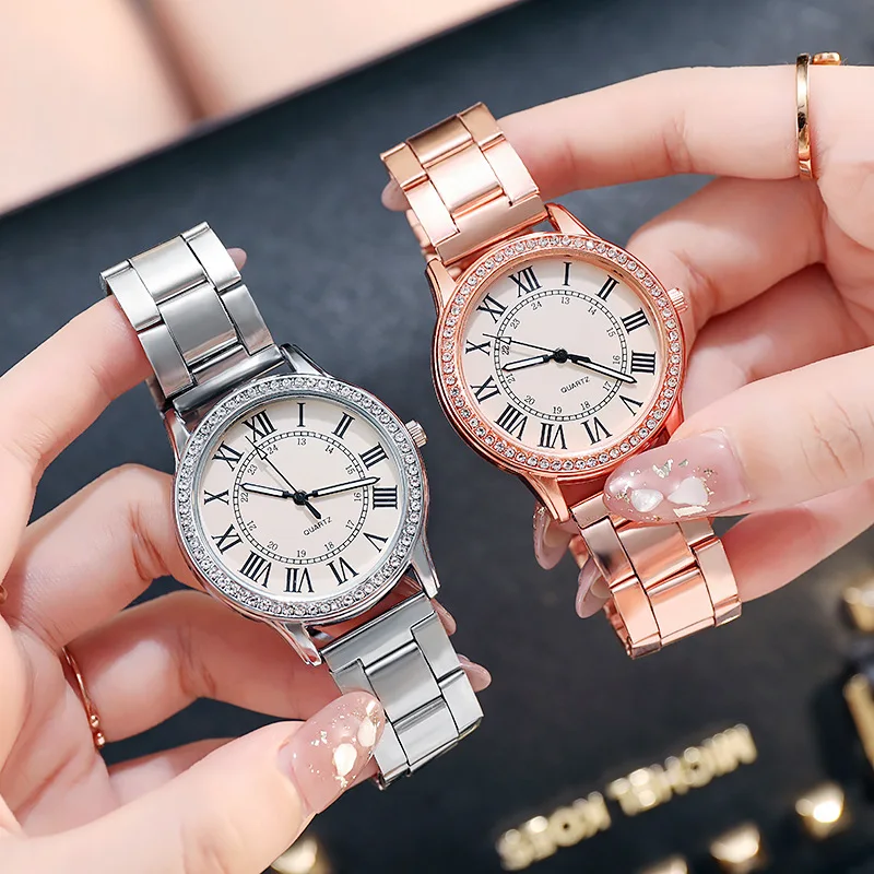 

Casual Women Diamond Luminous Stainless Steel Strap Wrist Watch Simple jewelry Femme