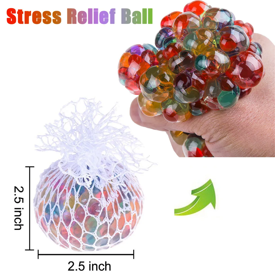 

1pc Funny Rainbow Mesh Ball Stress Glowing Squeeze Grape Anxiety Relief Stress Ball Decompression Kids Toys
