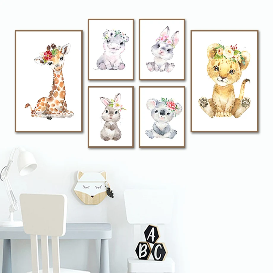 

Giraffe Elephants Bunny Kangaroo Animal Nursery Wall Art Canvas Painting Nordic Posters And Prints Wall Pictures Kids Room Decor