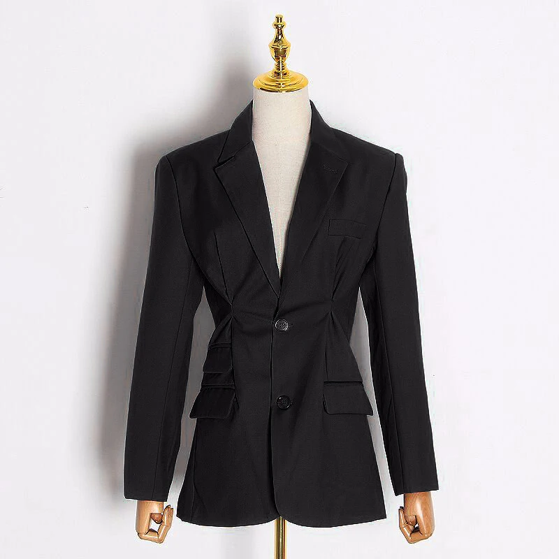 

VGH Minimalist Black Blazer For Women Notched Long Sleeve Tunic Casual Solid Blazers Female Fashion New Clothing 2021 Spring