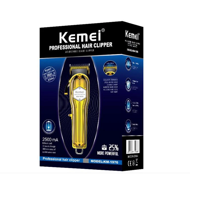 

kemei hair trimmer KM-1976 Professional rechargeable hair clipper haircut machine oilhead clipper hair carving white 2500mA