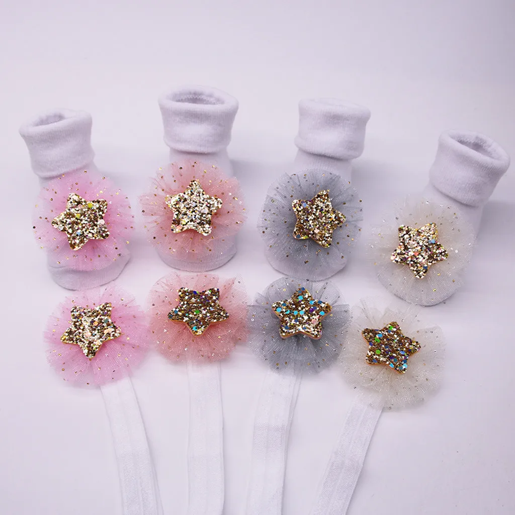 

Kids socks Girls Socks +1PC Hair Belt Toddler Girls Sequins Anti-slip Socks socks for girls cotton anti slip socks baby
