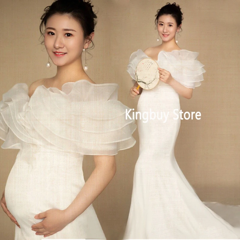 Kingbuy Luxury Women Photography Props Maternity Dresses Slim Fishtail Off Shoulder Pregnancy Dress Studio Shoots Photo Props