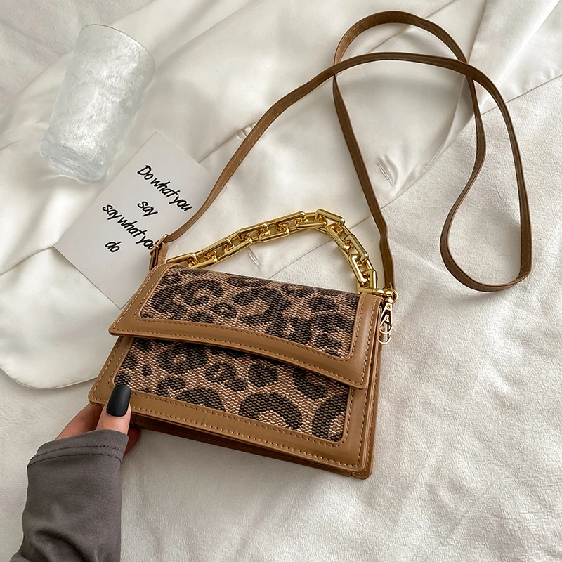 

Женская кожаная сумка на цепочке с леопардовым принтом, повседневные женские сумки-тоуты в стиле ретро, сумки на плечо, модная Изысканная су...