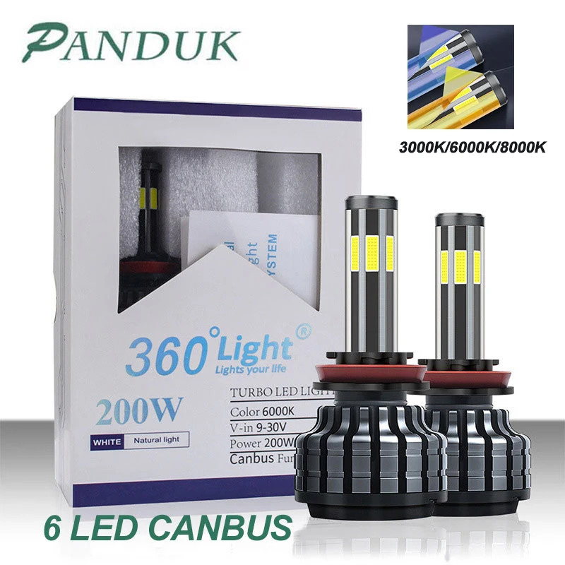 PANDUK 200W 26000LM автомобильный светильник 6 сторона H8 H3 H7 H9 9006/HB4 9005/HB3 H4 H11 H1 H13