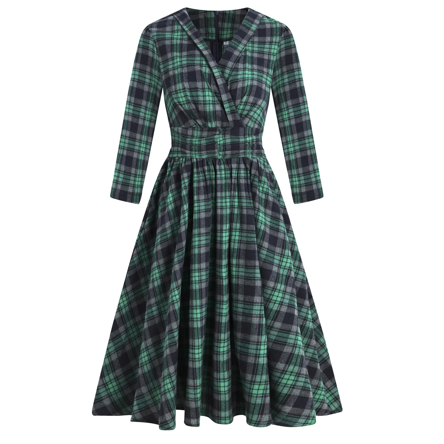 

Женское винтажное платье-миди в клетку, зеленое элегантное клетчатое платье с длинным рукавом, в стиле преппи, в английском стиле Харадзюку,...