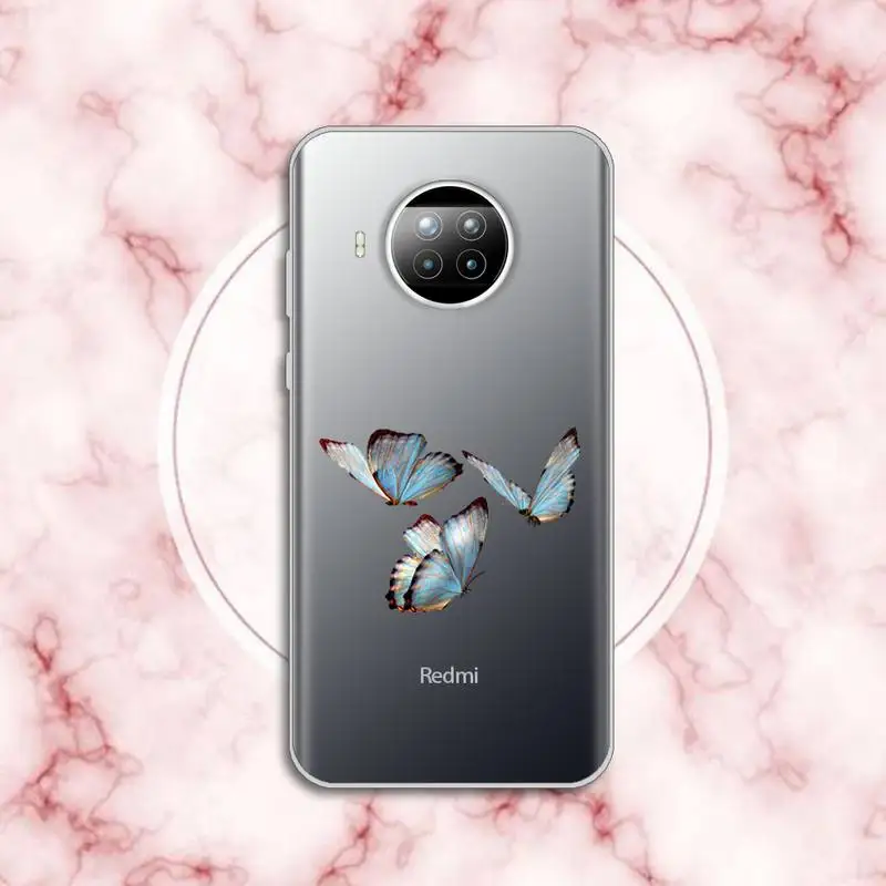 

Blue Butterfly art cartoon design aesthetic luxury protective Phone Case Transparent for Xiaomi Redmi note 10 t 8 9 pro lite 11