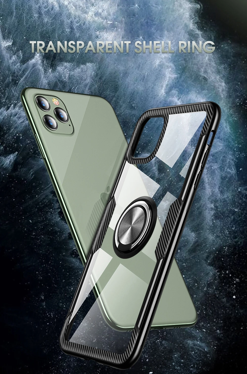 Для iPhone 11 Pro MAX чехол прозрачный закаленное стекло задняя крышка для iPhone XS XR X 8 7 6 6S Plus автомобильный магнитный держатель для колец чехол