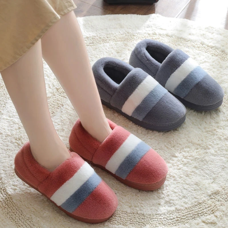 

winter women home slippers warm shoes soft botton gingham fluffy slipper slides Non-Slip house Slippers Indoor Bedroom Lovers C