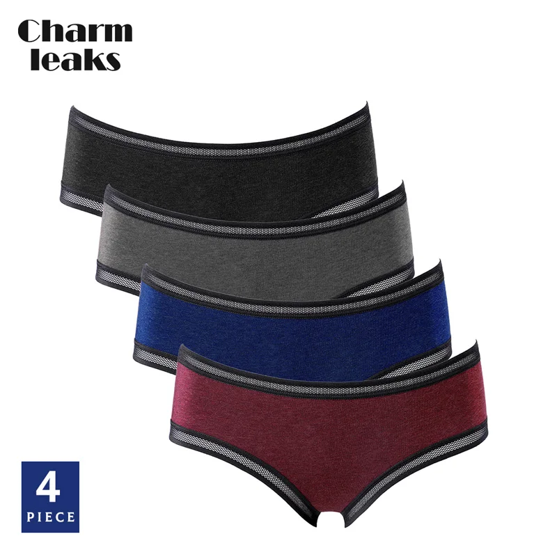 

Charmleaks Women Basic Panties Packs of 4 Cotton Underwear Soft Ladies Hollow Out Briefs Solid Breathable Sexy Bikini Bottom