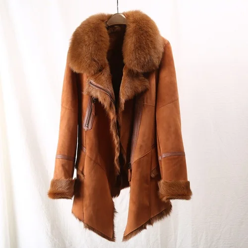9-fox fur collar Природный натуральный мех, пальто, женская шерстяная куртка из натуральной кожи, осенне-зимнее пальто, женская одежда, винтажные двойные Топы ZT4212 - Цвет: 9-fox fur collar
