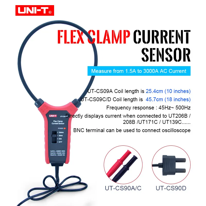 UNI T UT CS09A/C/D Flex clamp Сенсор высокий ток Гибкая текущий щупы осциллографа токовый