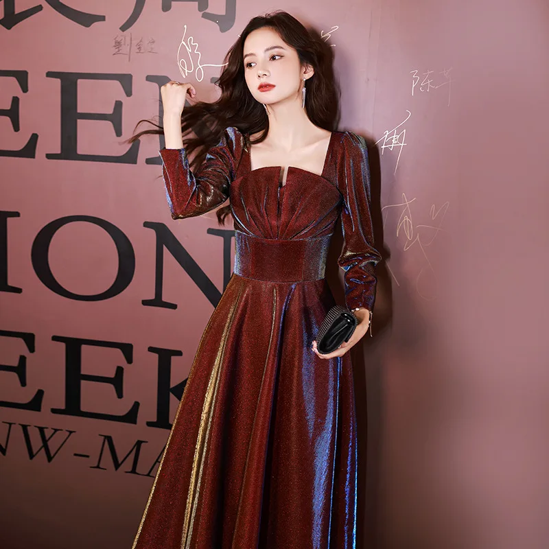 

Elegant Women's Evening Dresses Square Collar Shell Strapless Solid Color A-Line Slim Dresses Formal Banquet Party Casual Gowns