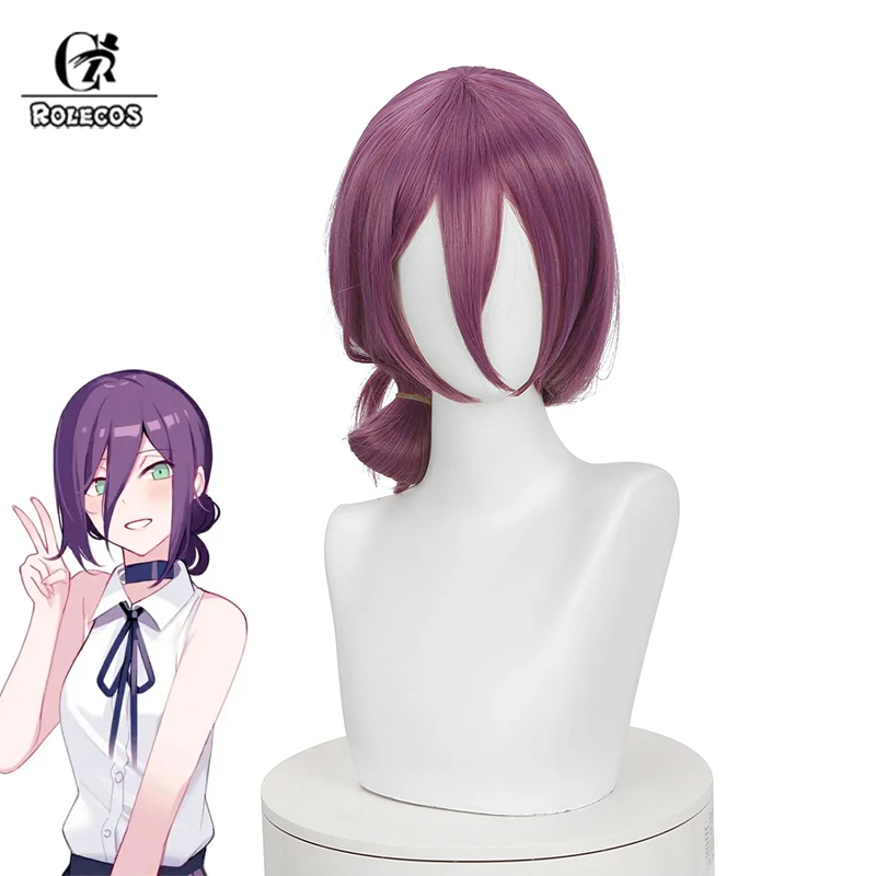

ROLECOS Anime Chainsaw Man Reze Cosplay Wig 45cm Purple Women Wigs Halloween Heat Resistant Synthetic Hair