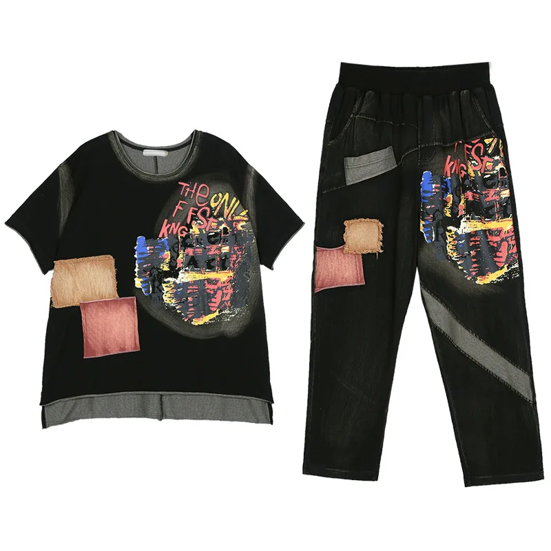 

Sports Suit Female Two Piece Set 2020 Loose Fashion Harem Ankle-length Pants Leisure Tracksuit Women With Printing Summer New