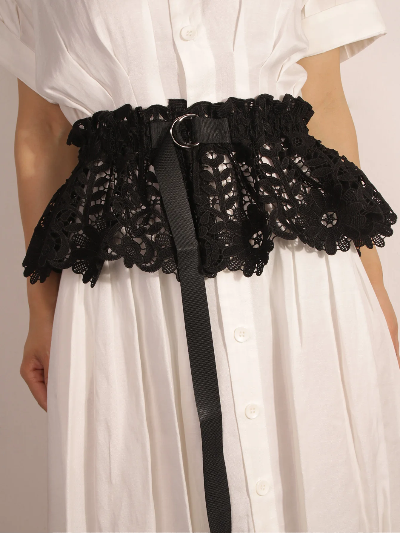 

Корсет женский кружевной плиссированный, широкий элегантный однотонный мини-юбка, пояс с завязками, черный, с баской, 2021