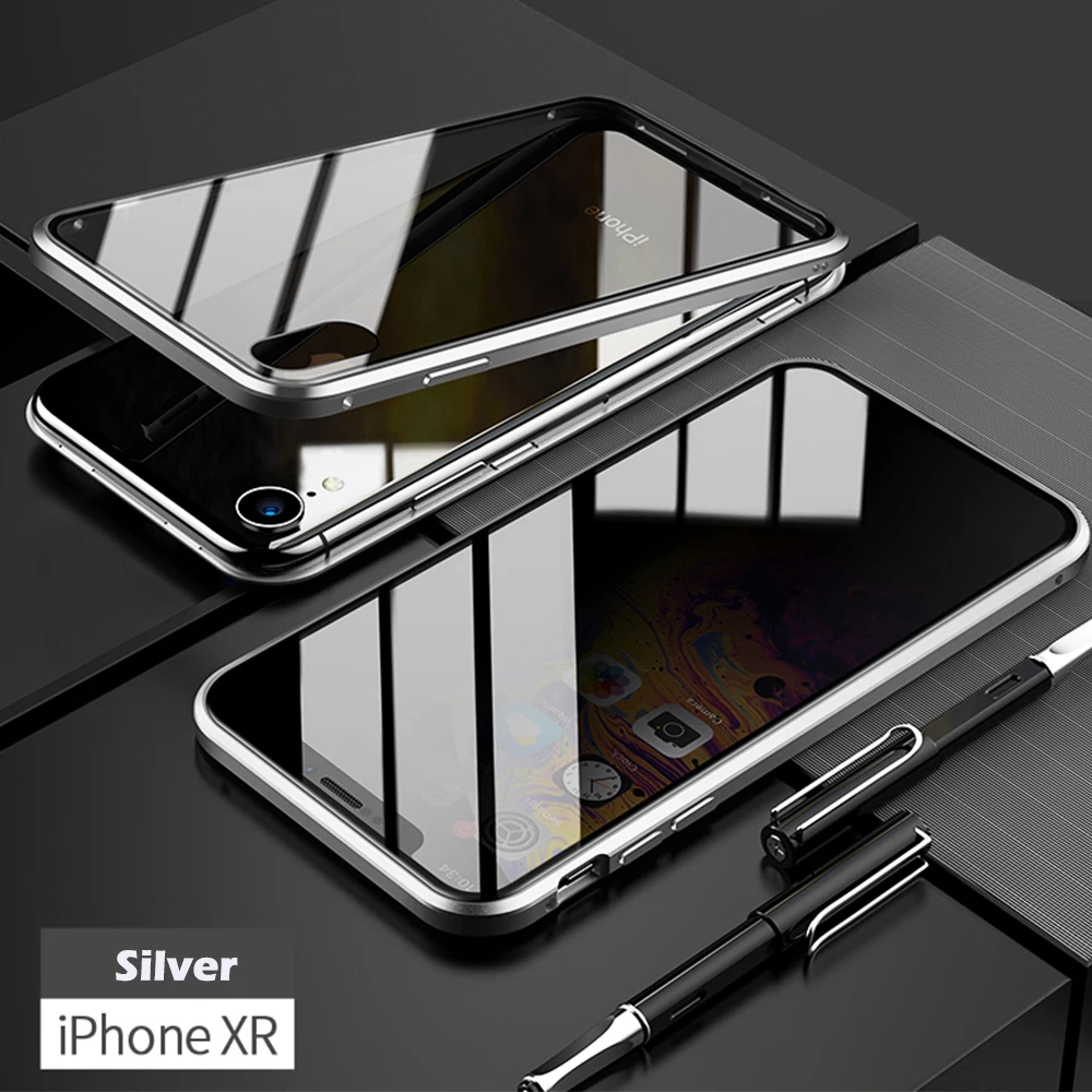 for iPhoneXR Двухсторонний чехол из закаленного стекла, Роскошный прозрачный чехол для телефона с открытым магнитом для 7 8 Plus 7Plus 8 Plus X XS MAX XR, чехол для телефона - Цвет: for iPhoneXR