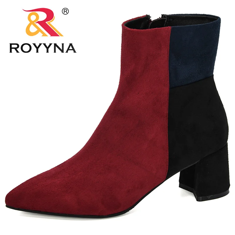 

ROYYNA/Новинка 2019 года; дизайнерские осенние ботильоны на высоком каблуке; женские ботинки из флока; женская свадебная обувь; женская обувь