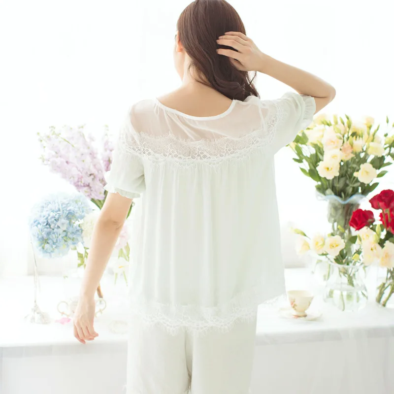 

Women's Summer Pure Cotton Short Sleeve Pajamas GIRL'S Cute Silk Women's Loose-Fit Homewear Set Pijama Mujer Q20305