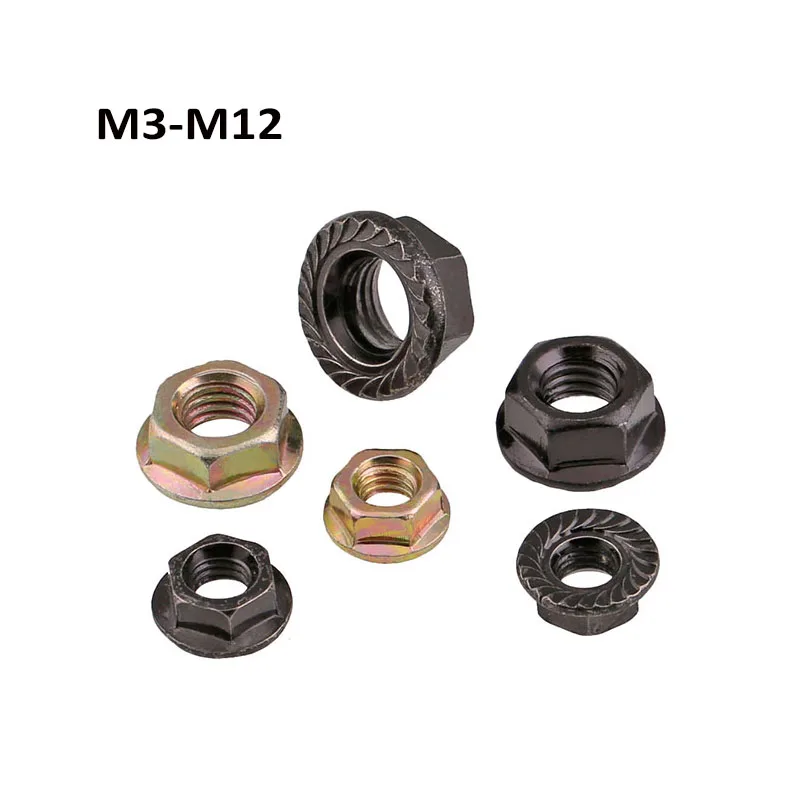 

10/50PCS M3 M4 M5 M6 M8 M10 M12 Hexagonal Flange Nuts Flower Nut Anti-skid Anti-loose Black Zinc/Color Zinc